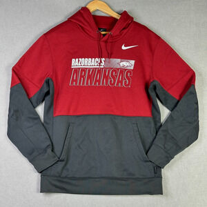 Mens Red Gray Nike Dri-Fit Arkansas Razorbacks Hoodie Sweatshirt Long Sleeve L